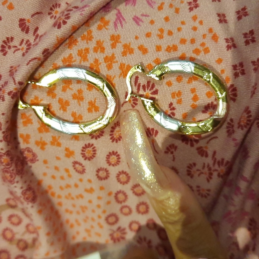 AUTHENTIC GENUINE 14K TRI-GOLD OVER STAINLESS STEEL HOOPS EARRINGS